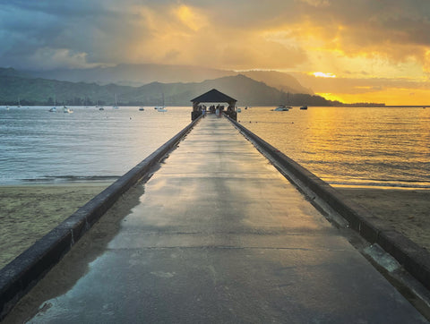 Kauai Stock Photo - Sunset at the Hanalei Pier