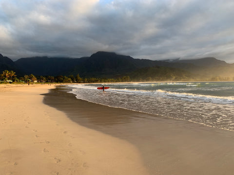 Kauai Stock Photo - Surfer at Hanalei Bay